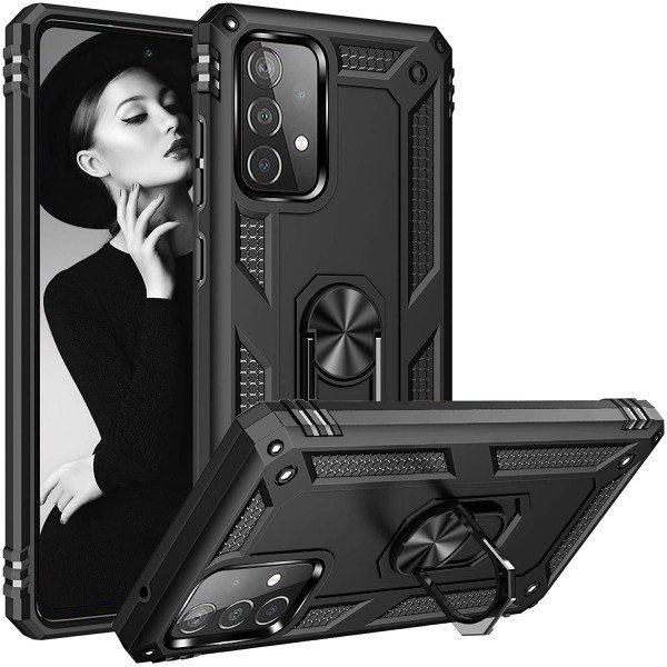 Wholesale Tech Armor Ring Stand Grip Case with Metal Plate for Samsung Galaxy A72 5G (Black)